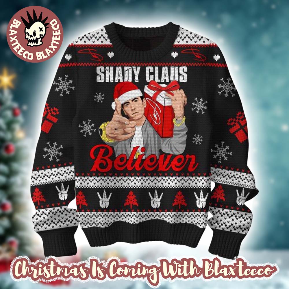Eminem Shady Claus Believer Festive Knitted Black Ugly Christmas Sweater
