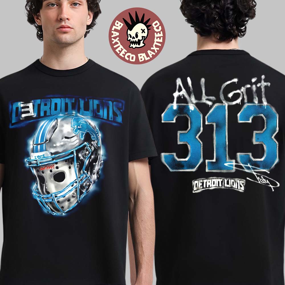 Eminem x Detroit Lions Hockey Mask And Helmet All Grit 313 T-Shirt
