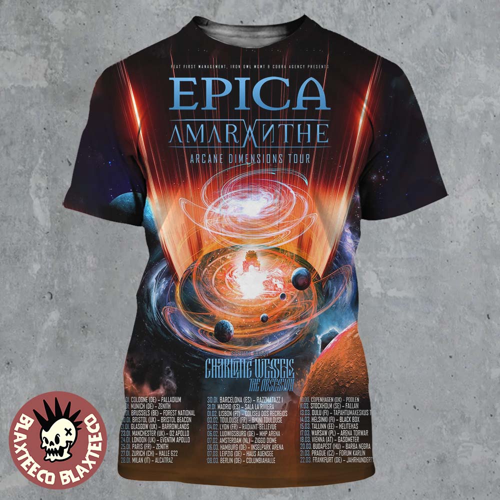 Epica Arcane Dimensions Tour 2026 Europe And UK Schedule Dates All Over Print Shirt