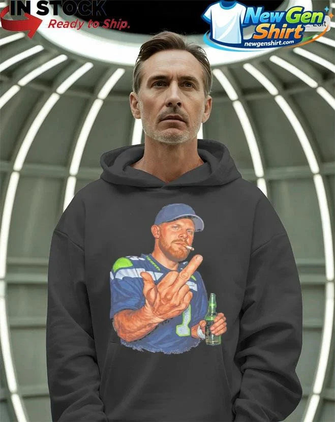 Ernest Jones Wears SAM DARNOLD Middle Finger Drinking and Smoking Shirt