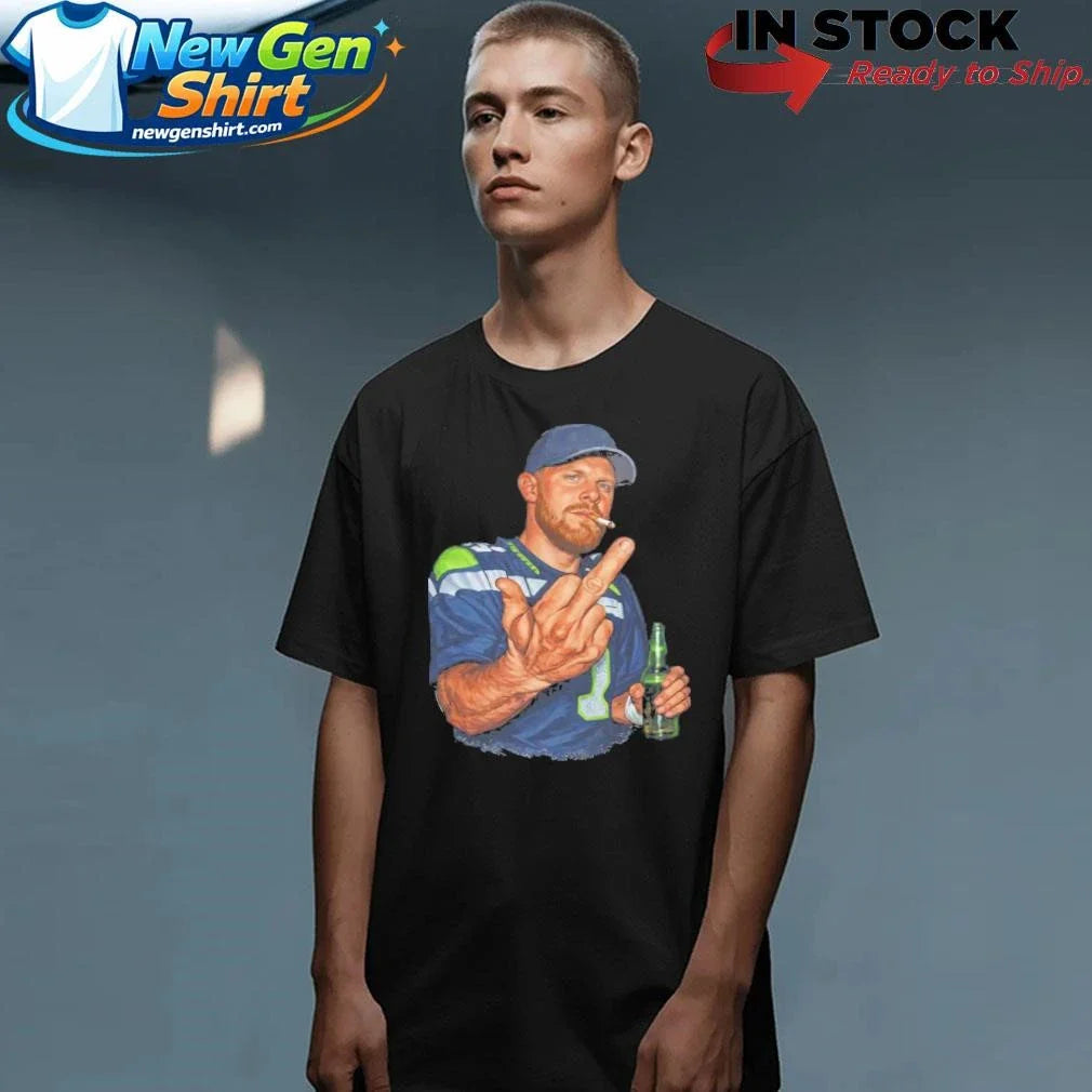 Ernest Jones Wears SAM DARNOLD Middle Finger Drinking and Smoking Shirt