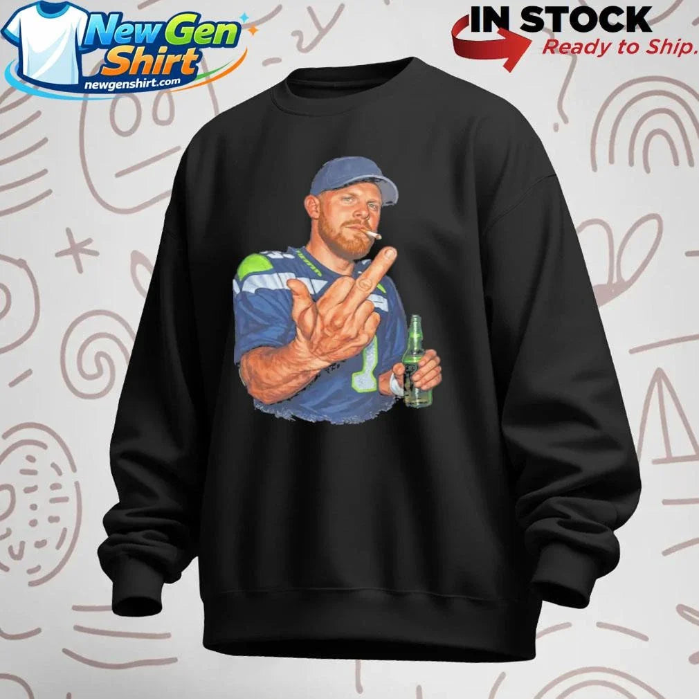 Ernest Jones Wears SAM DARNOLD Middle Finger Drinking and Smoking Shirt