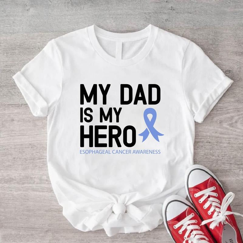 Esophageal Cancer Awareness Shirt Periwinkle Ribbon Matching Family Support Warrior Esophageal Fighter Shirt Dad Survivor Short Sleeve T-Shirts