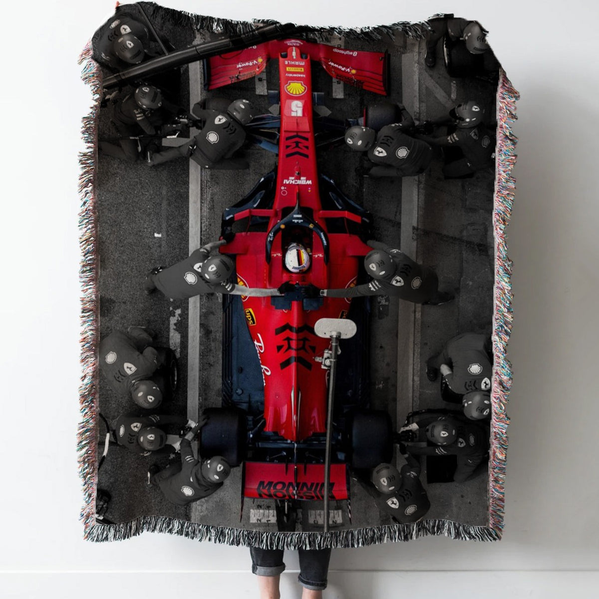 F1 Ferrari Pit Lane Woven Tapestry Throw Blanket with Fringe