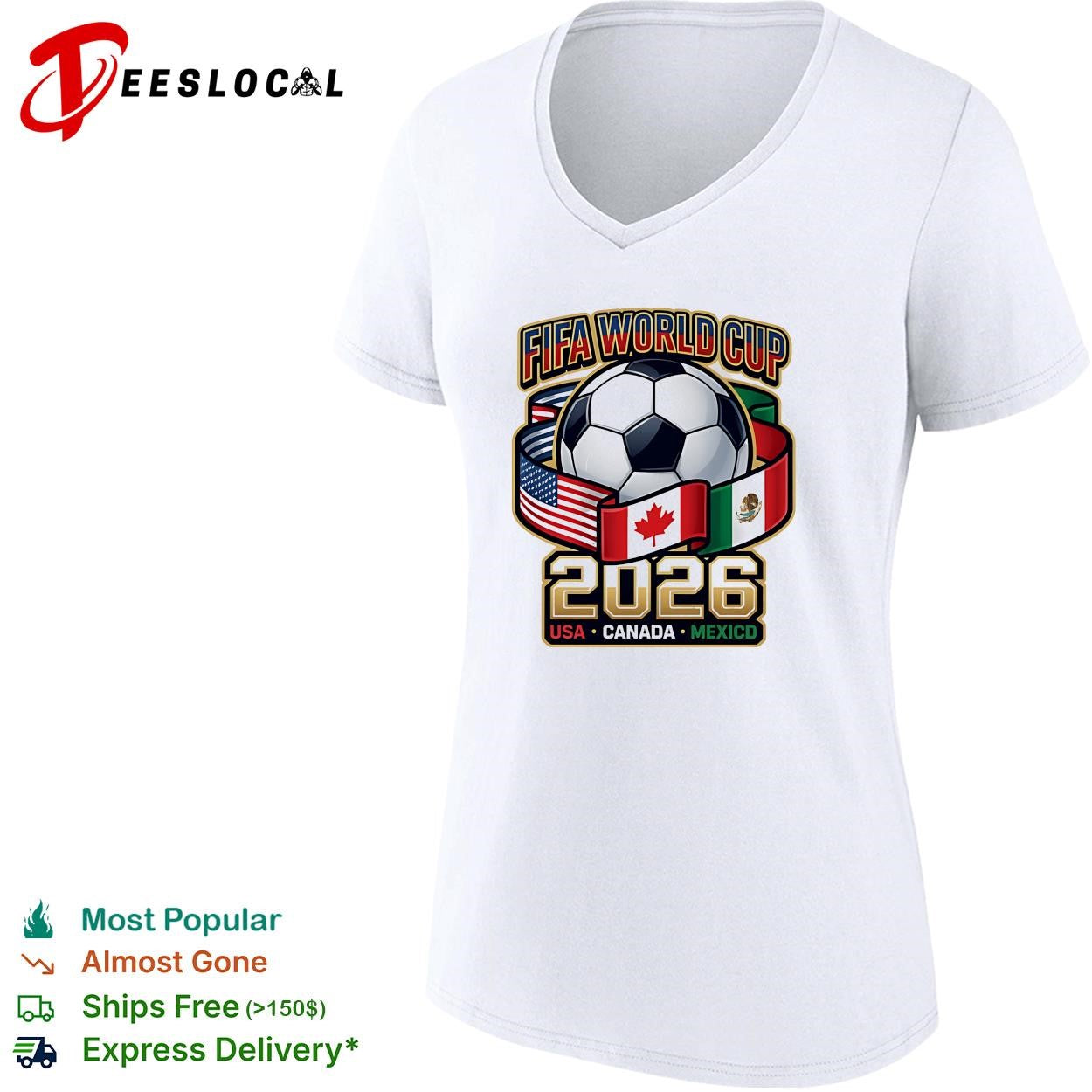 FIFA World Cup 2026 USA Canada Mexico soccer ball flags graphic shirt