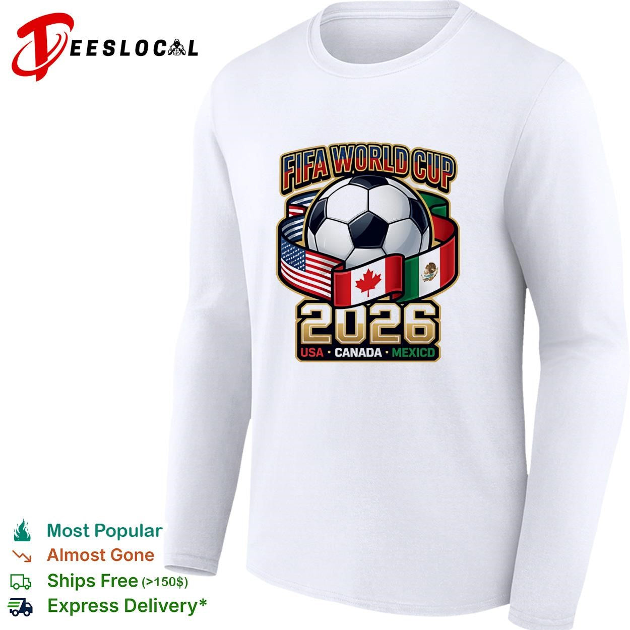 FIFA World Cup 2026 USA Canada Mexico soccer ball flags graphic shirt