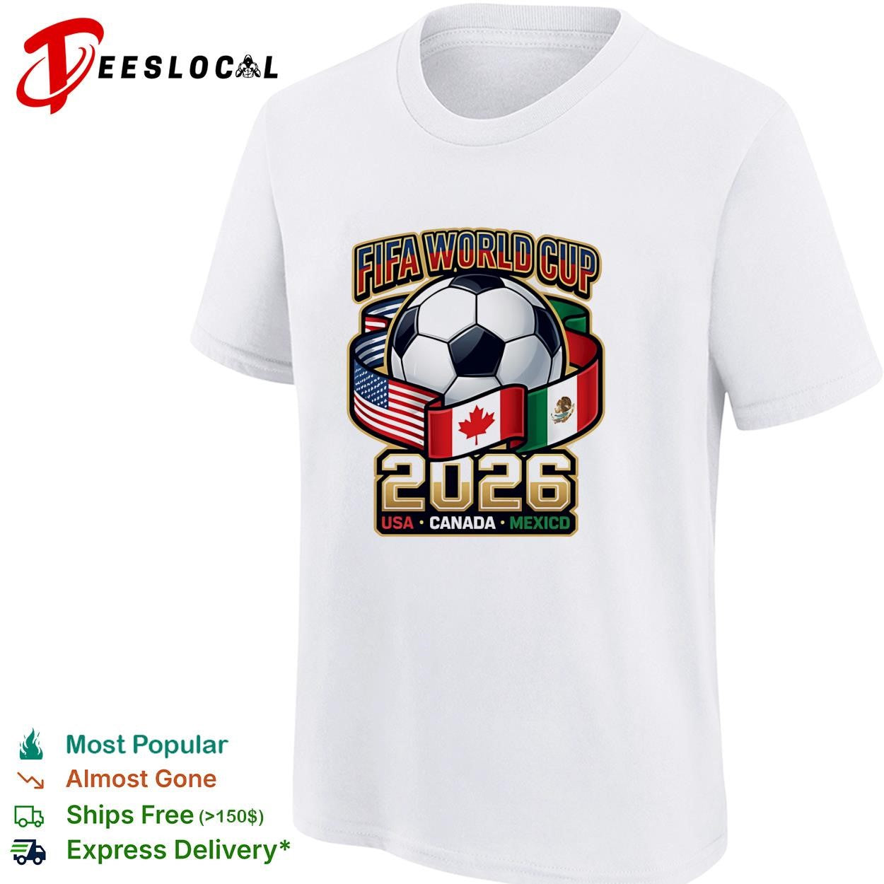 FIFA World Cup 2026 USA Canada Mexico soccer ball flags graphic shirt