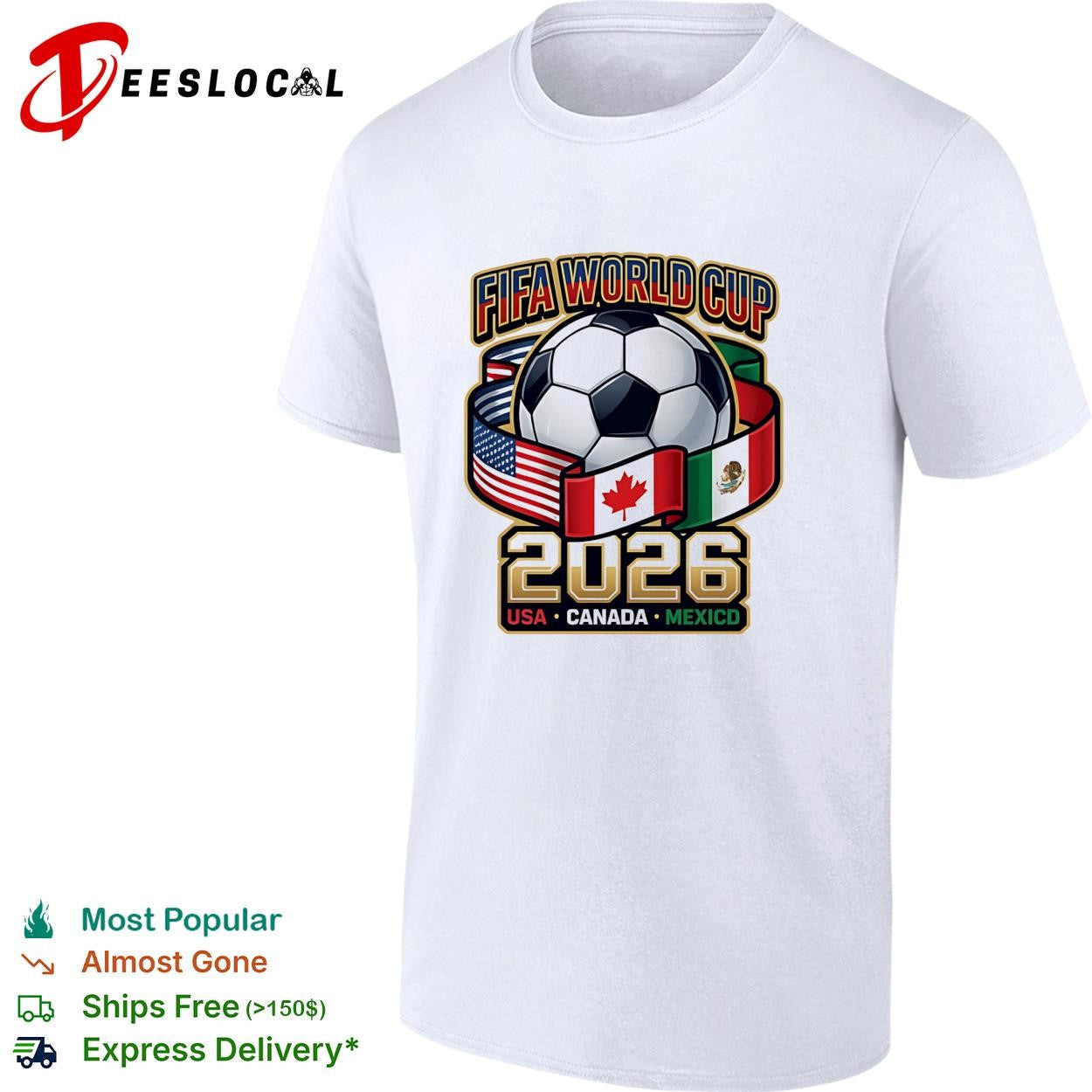 FIFA World Cup 2026 USA Canada Mexico soccer ball flags graphic shirt