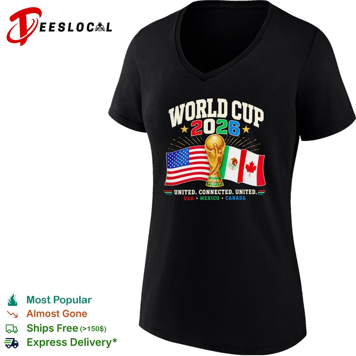 FIFA World Cup 2026 USA Mexico Canada trophy flags united connected shirt