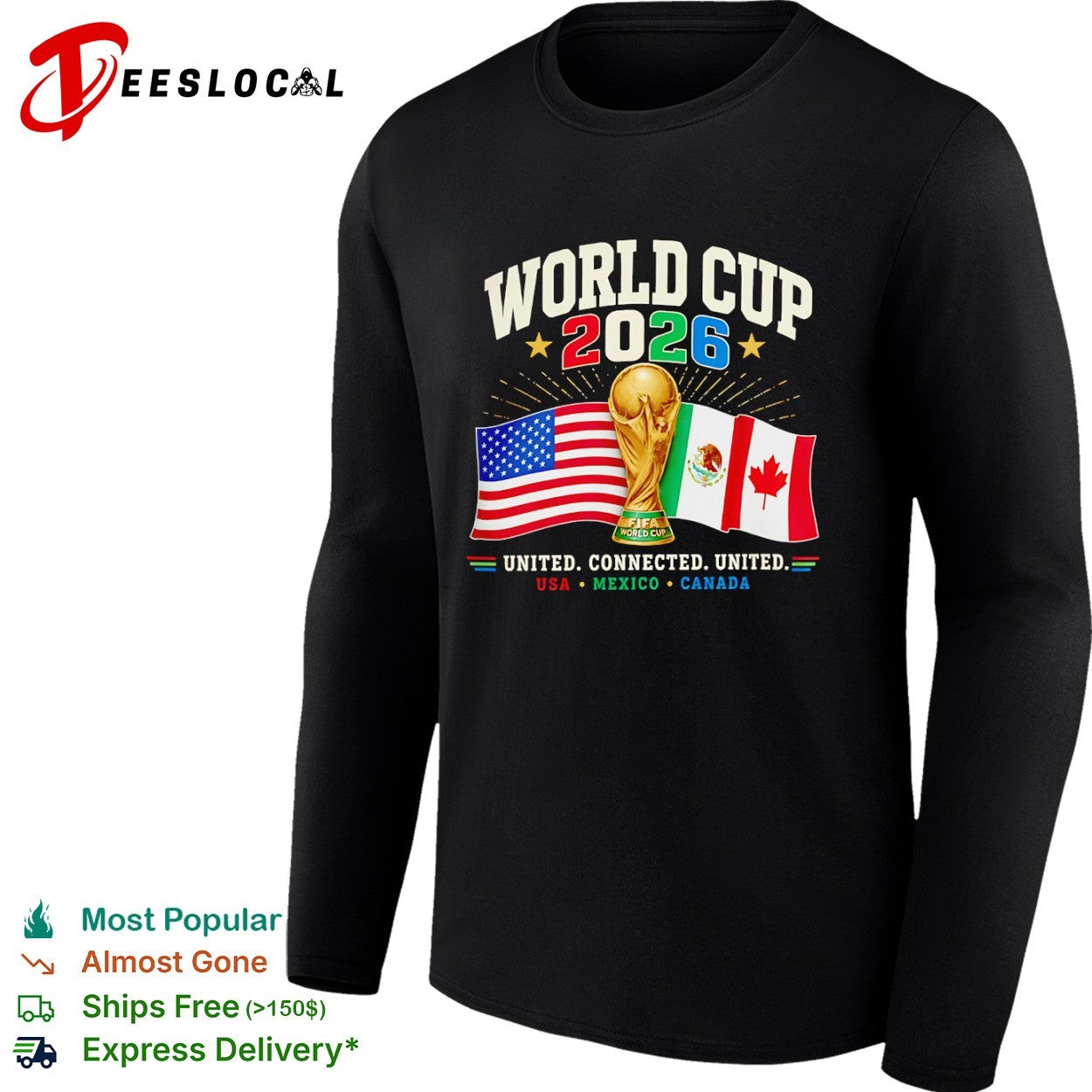FIFA World Cup 2026 USA Mexico Canada trophy flags united connected shirt