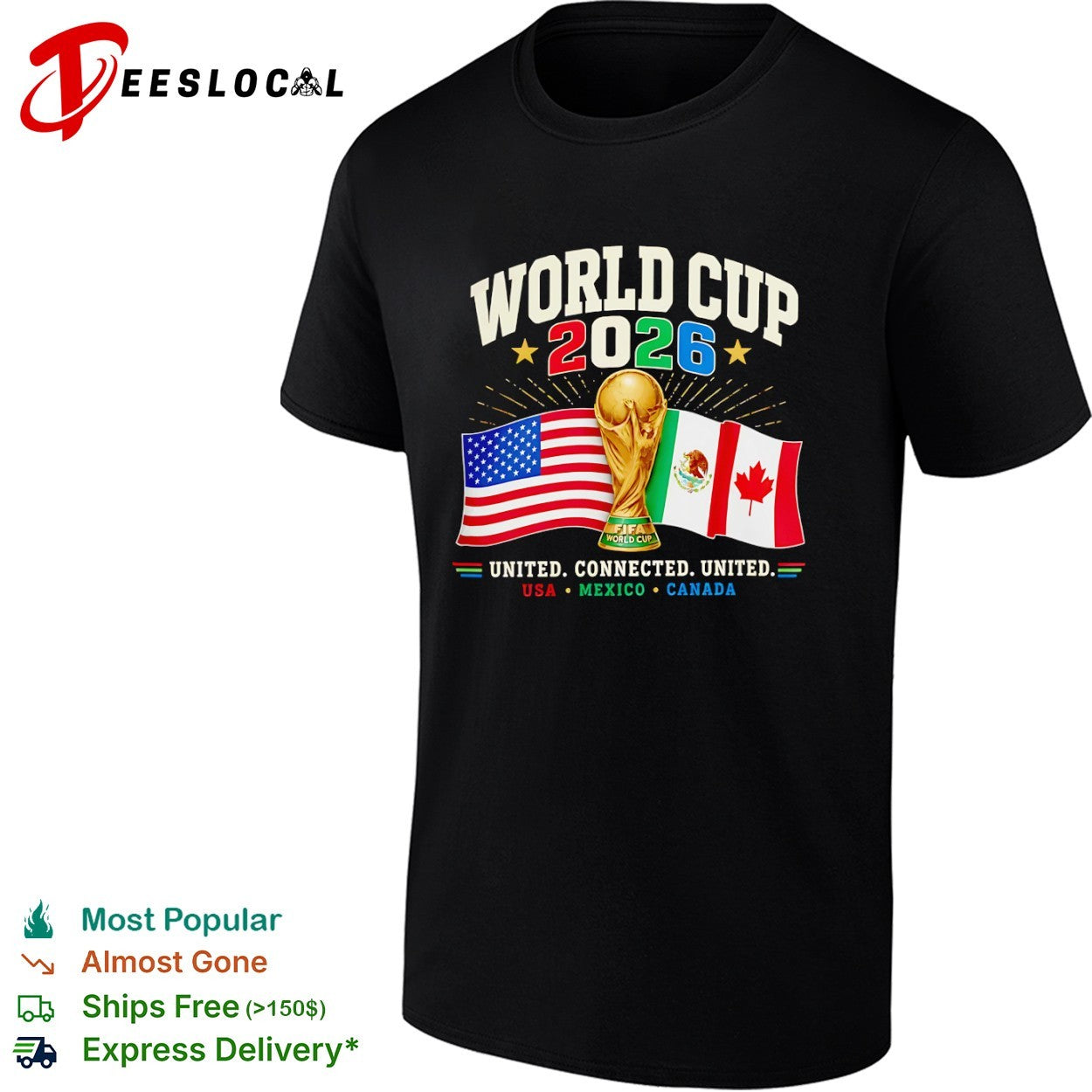 FIFA World Cup 2026 USA Mexico Canada trophy flags united connected shirt