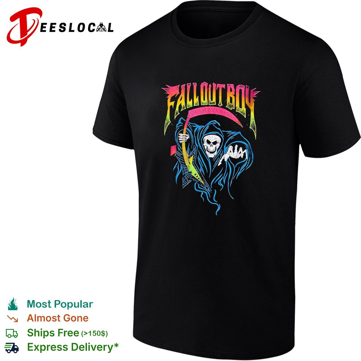 Fall Out Boy Stadium Rock n Roll Grim Reaper Electric Guitar Music Band shirt