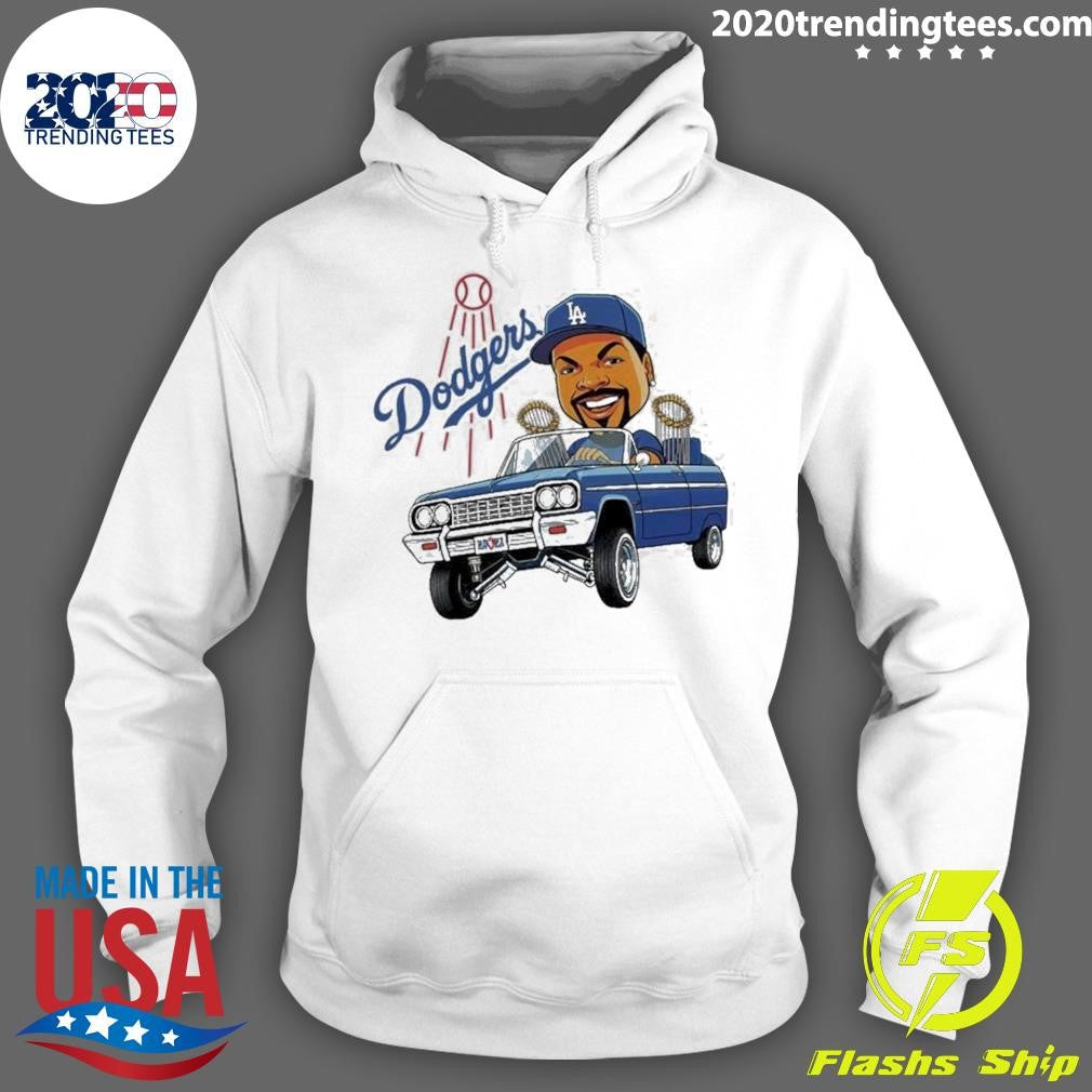 Fan Wearing La Dodgers Ice Cube Bobblehead Cartoon Driving Car Shirt