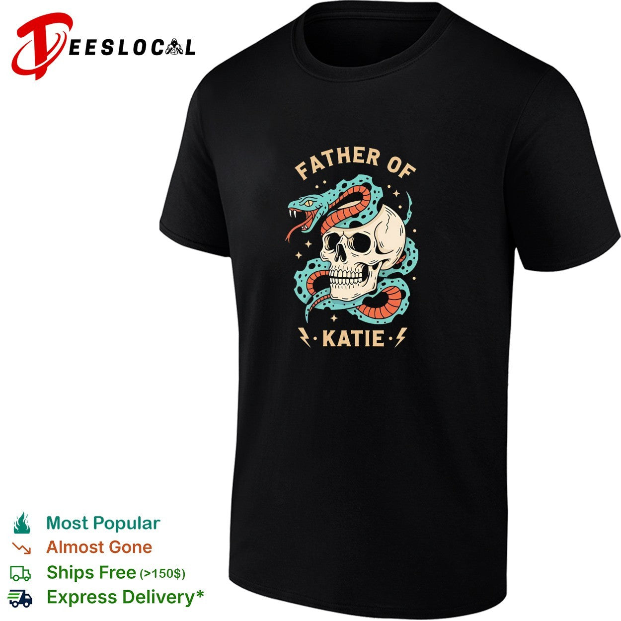 Father of Katie Snake and Skull Gothic Occult Themed Pop Culture Aesthetic shirt