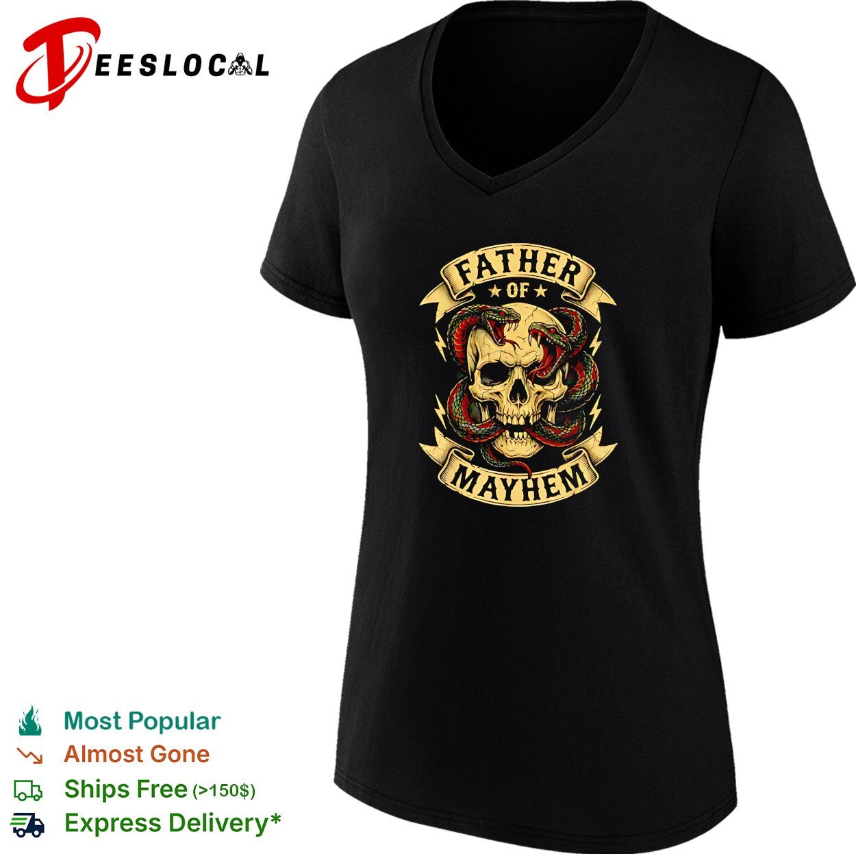 Father of Mayhem Skull and Snakes Gothic Occult Dark Fantasy Illustration shirt