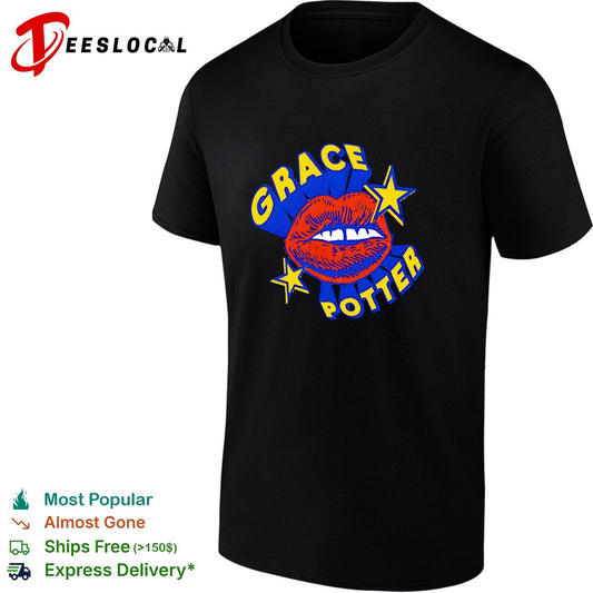 Female vocalist bold lips stars retro pop art logo concert shirt