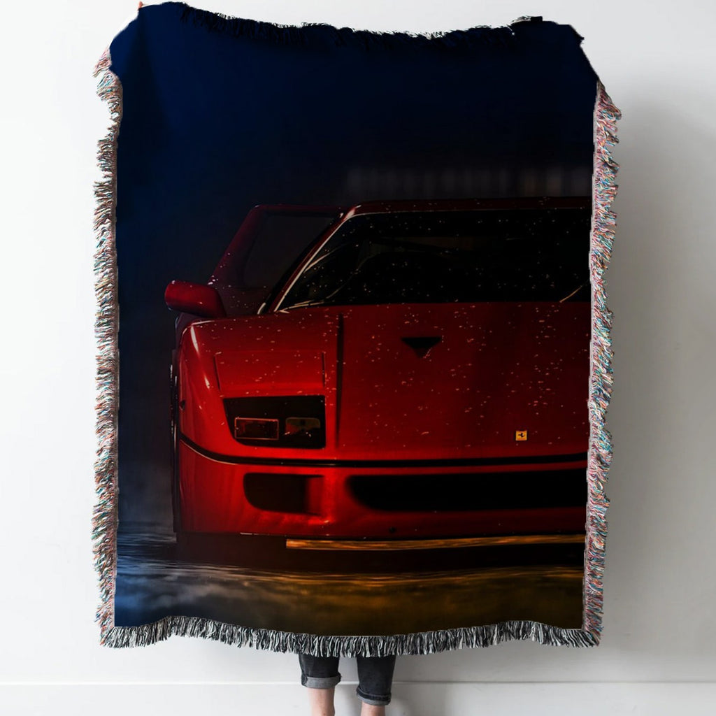 Ferrari f40 Woven Tapestry Throw Blanket with Fringe