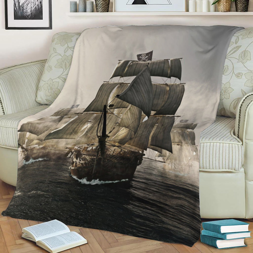 Fleet Of Pirate Ships Bone Fleece Throw Blanket