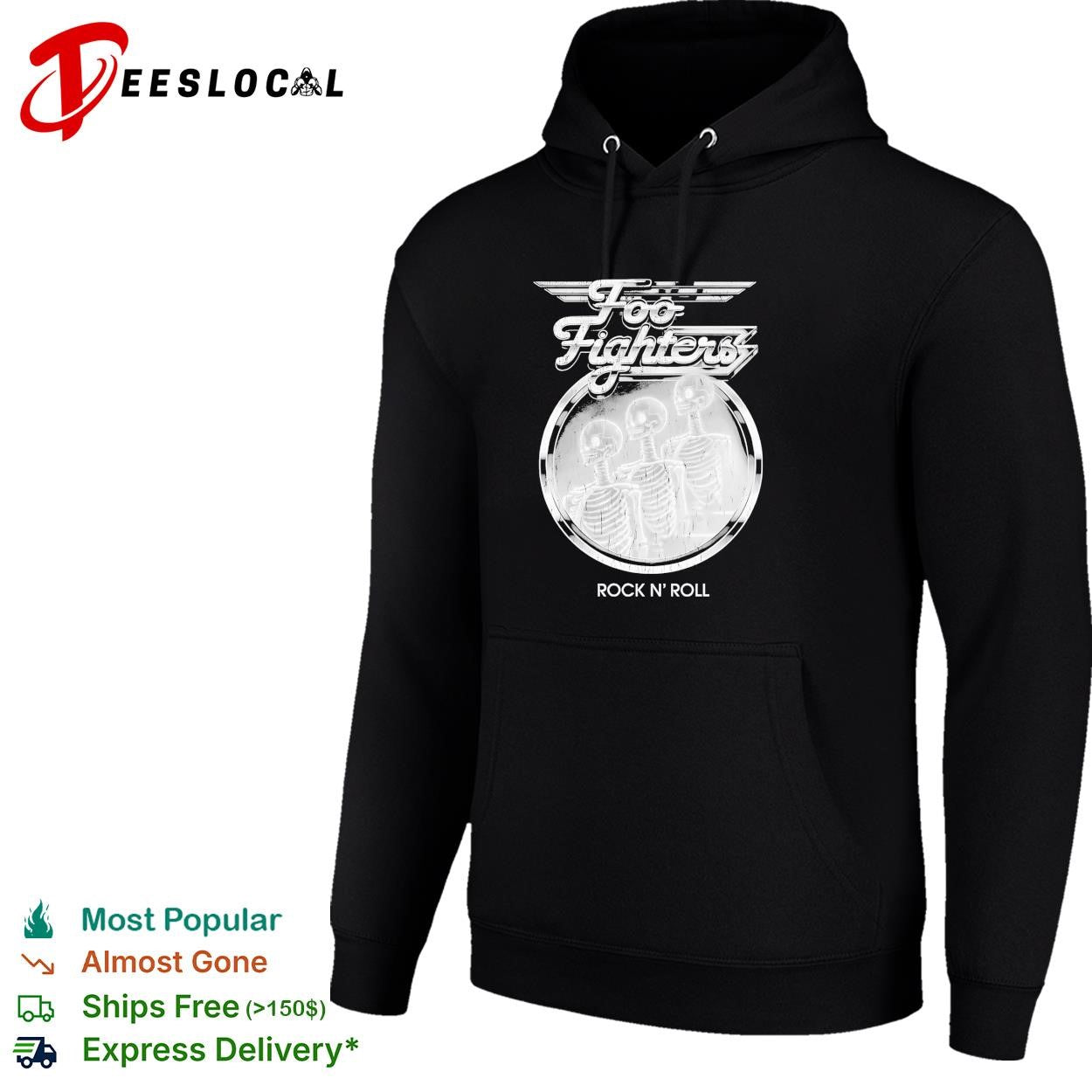 Foo Fighters Rock N Roll skeleton design music band concert tour performance shirt