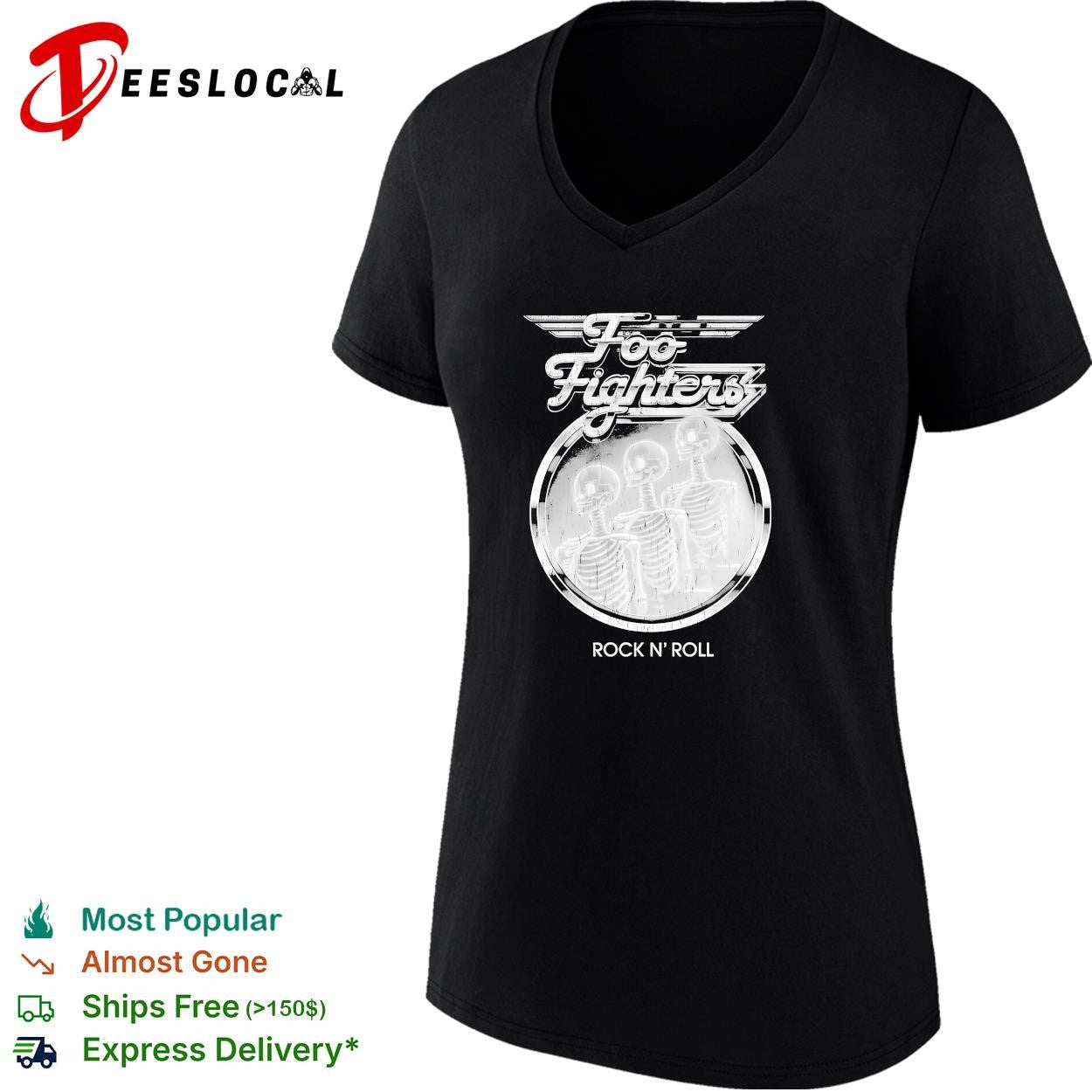 Foo Fighters Rock N Roll skeleton design music band concert tour performance shirt