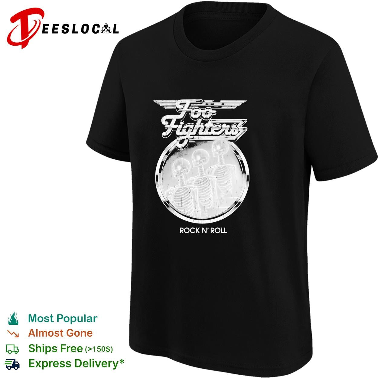 Foo Fighters Rock N Roll skeleton design music band concert tour performance shirt