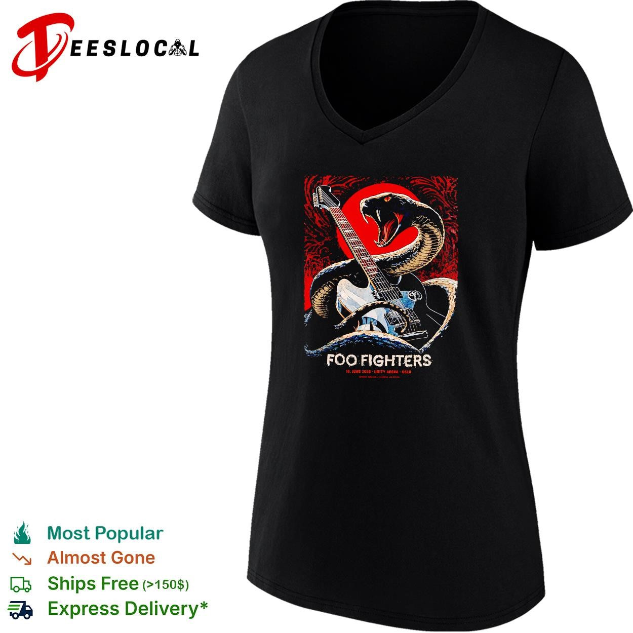 Foo Fighters snake guitar dark concert poster graphic shirt