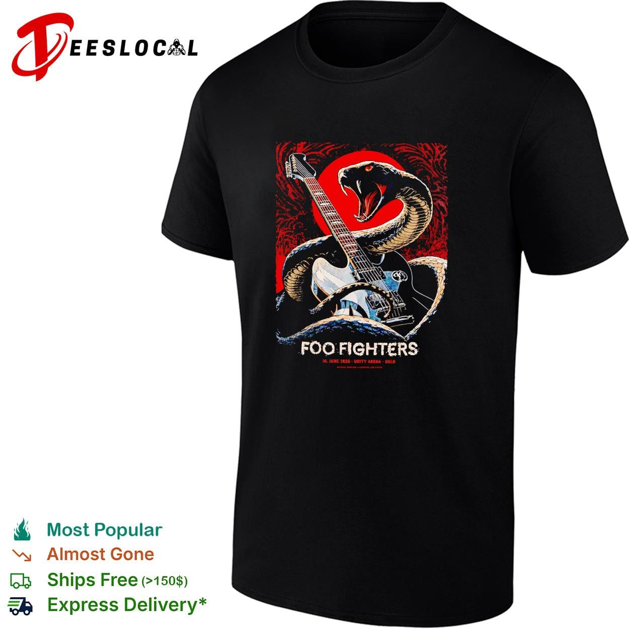 Foo Fighters snake guitar dark concert poster graphic shirt