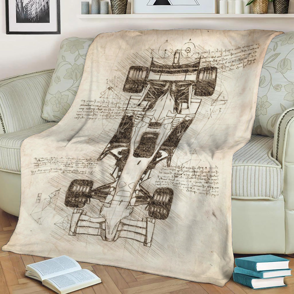 Formula 1 Car Top View Fleece Throw Blanket