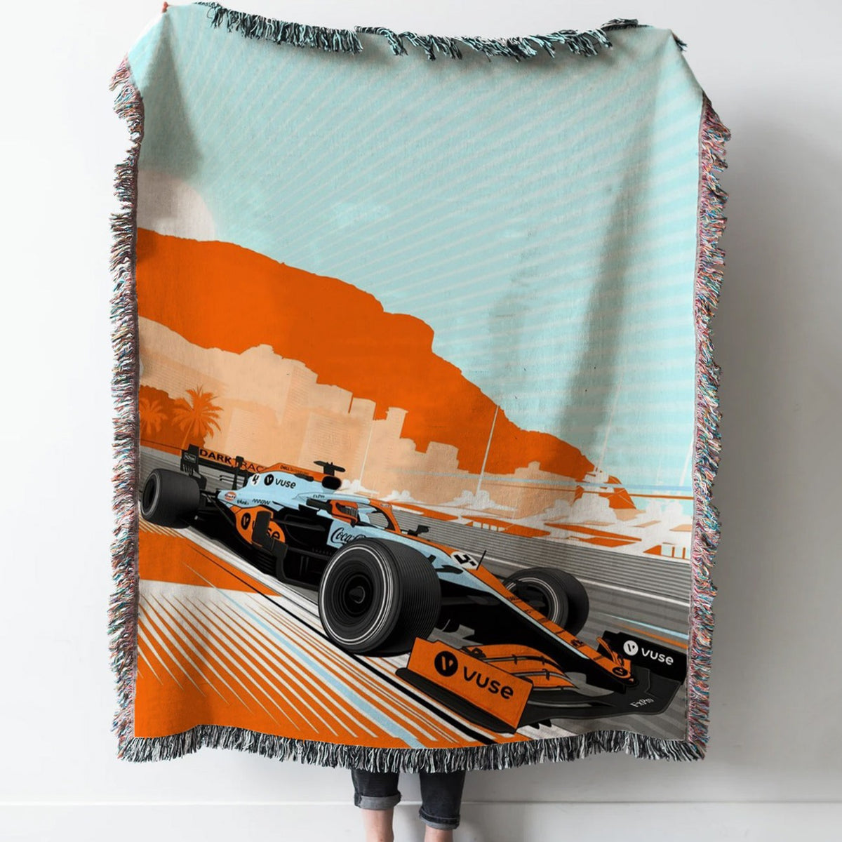 Formula 1 Mclaren Woven Tapestry Throw Blanket with Fringe