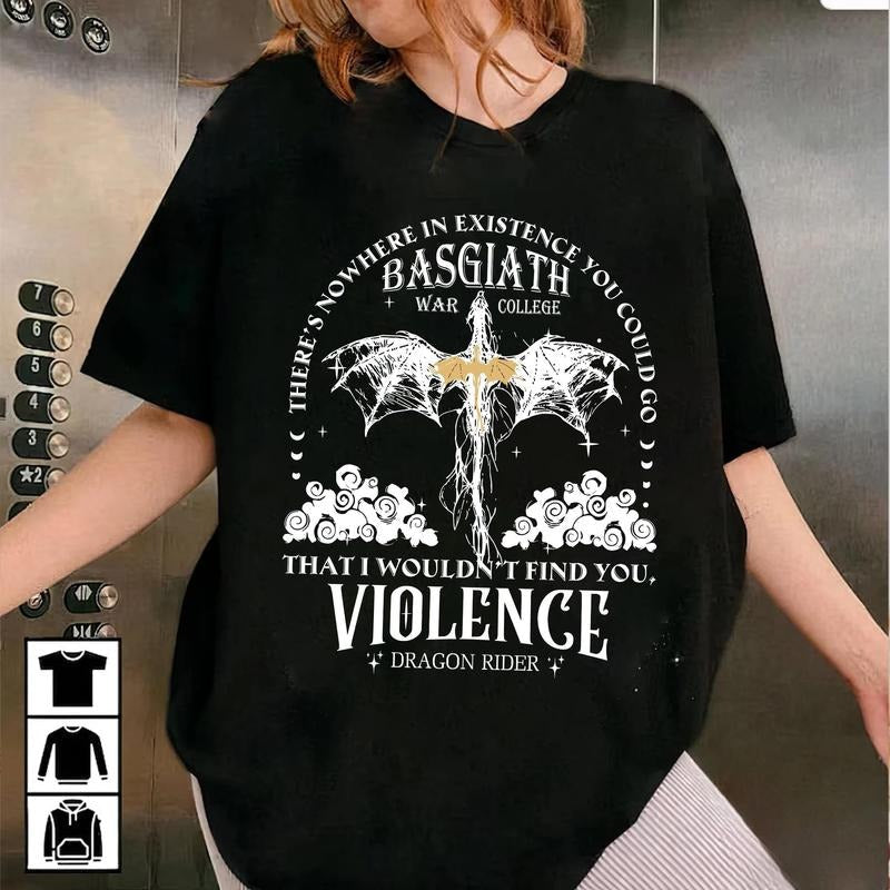 Fourth Wing Shirt Dragon Rider Basgiath War College Empyrean Violet Sorrengail Fantasy Book T-Shirts