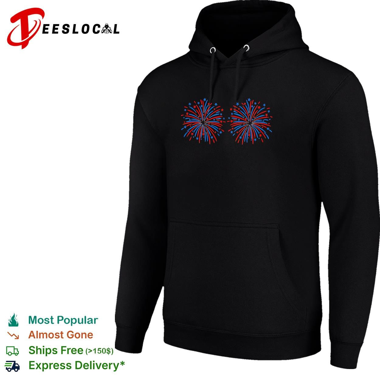 Fourth of July fireworks patriotic red blue stars vintage graphic shirt
