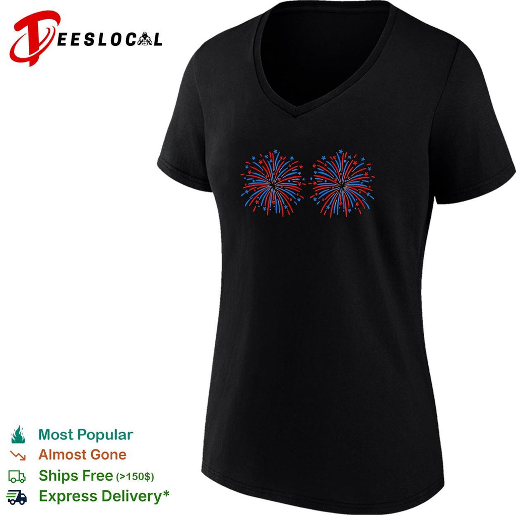 Fourth of July fireworks patriotic red blue stars vintage graphic shirt
