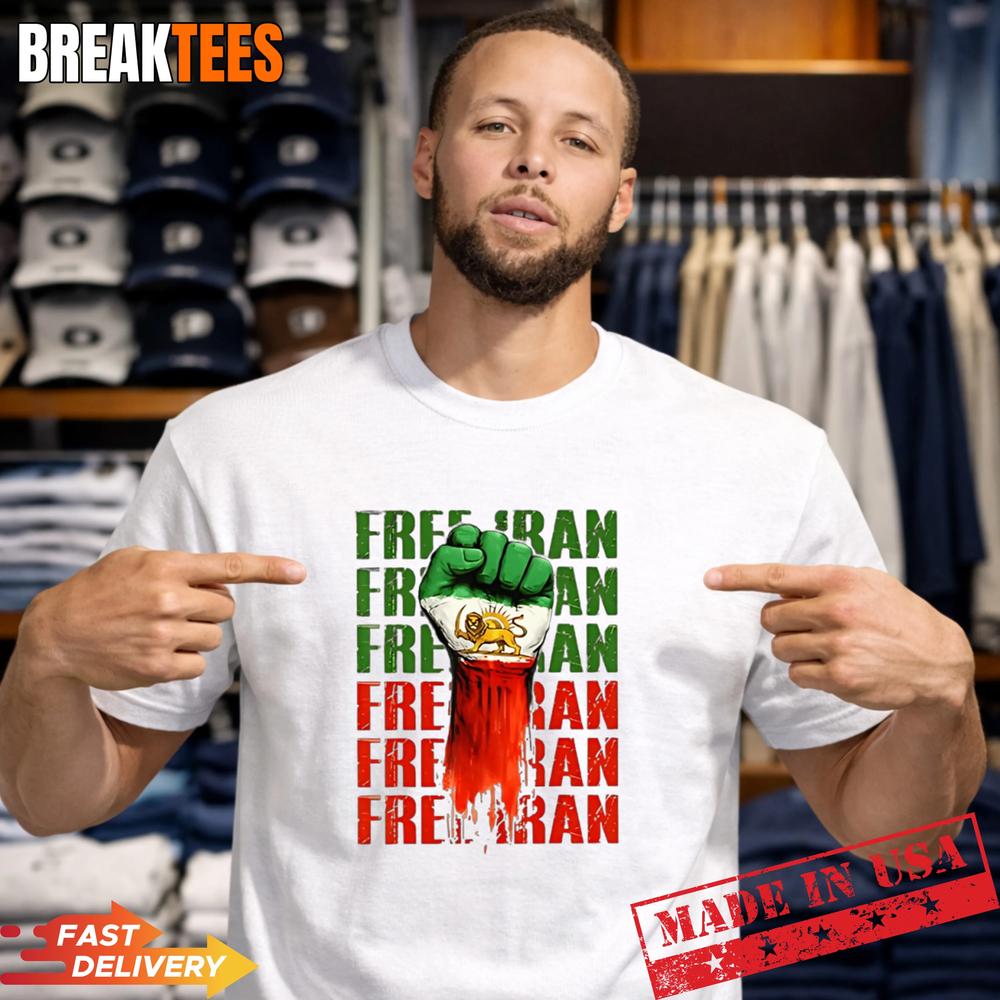 Free Iran Heart Flag Freedom Support Protest Typography Graphic Shirt