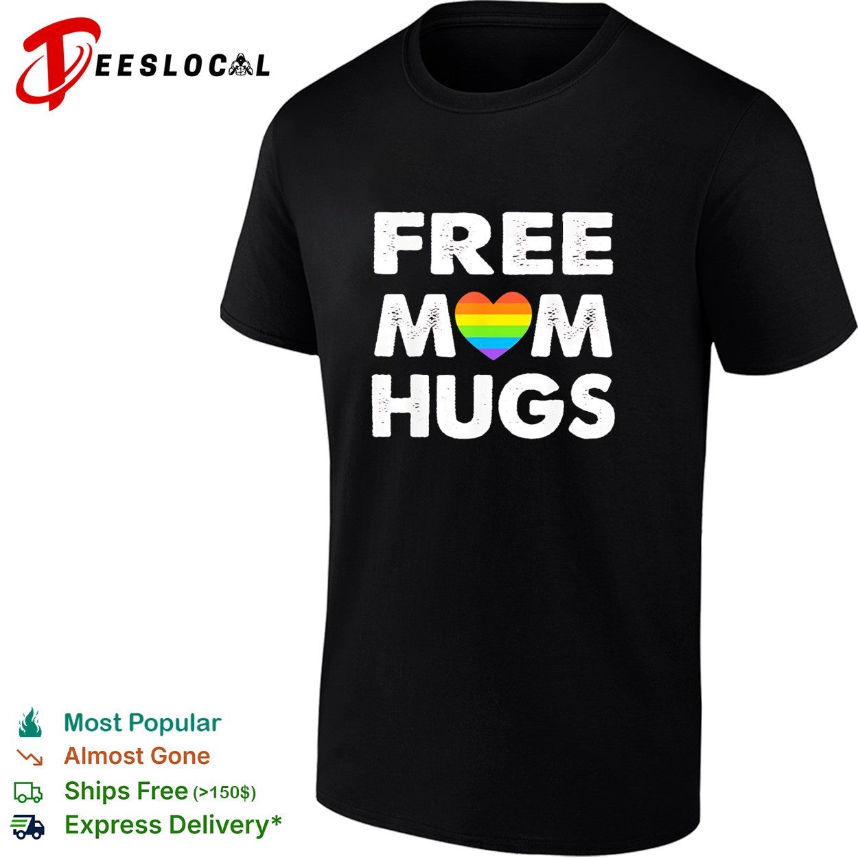 Free Mom Hugs rainbow heart pride movement inclusive love and support shirt