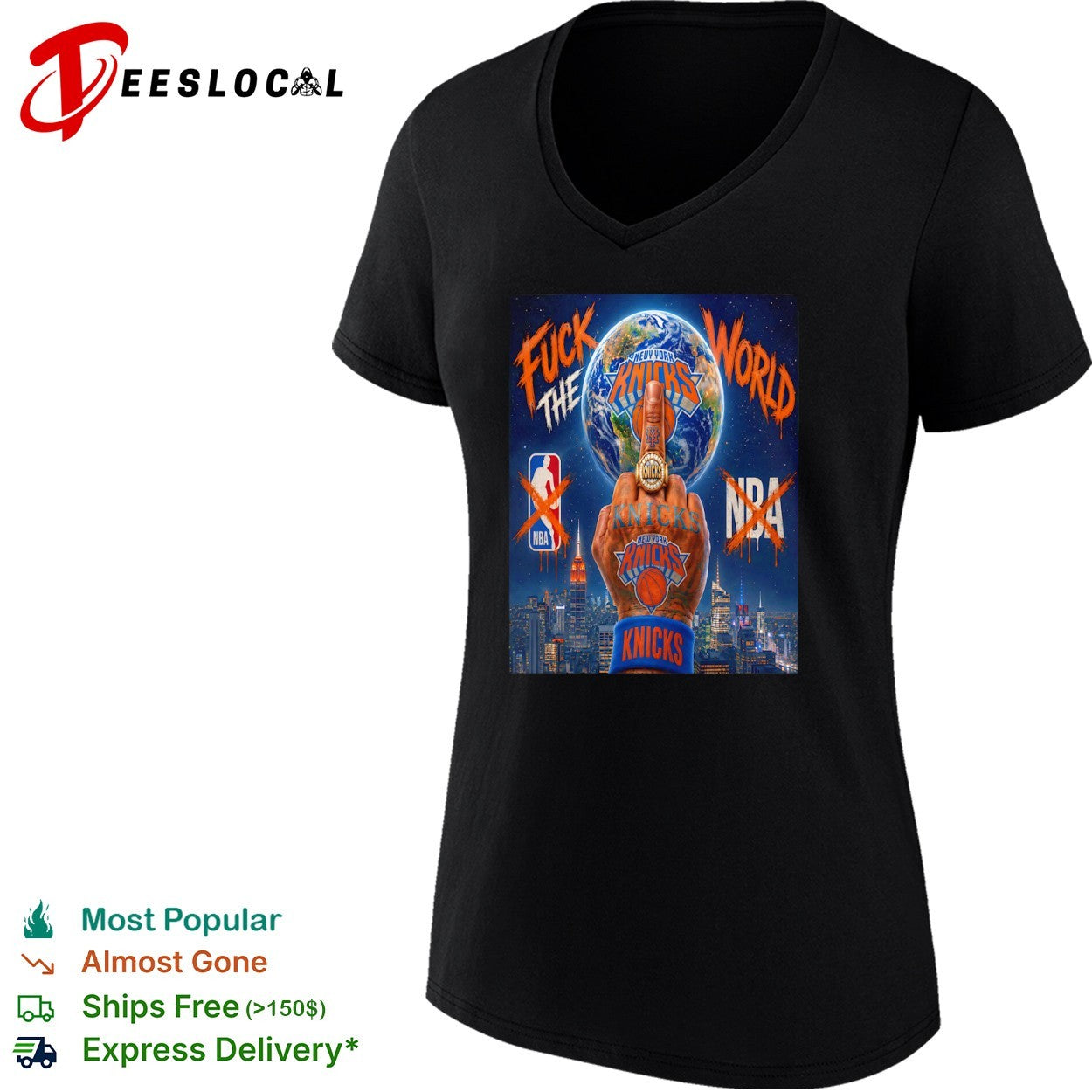 Fuck the World New York Knicks NBA Middle Finger Ring New York City Skyline shirt