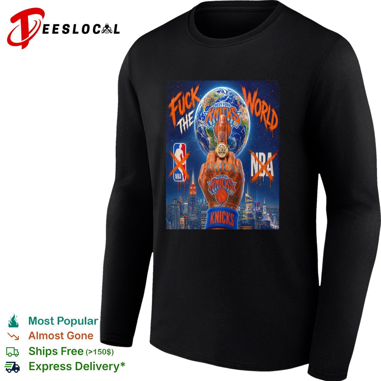 Fuck the World New York Knicks NBA Middle Finger Ring New York City Skyline shirt
