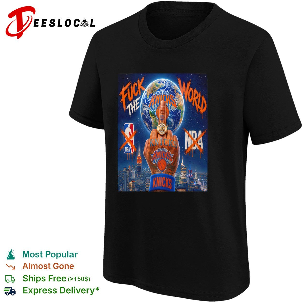 Fuck the World New York Knicks NBA Middle Finger Ring New York City Skyline shirt