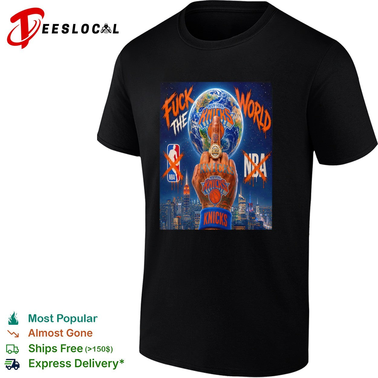 Fuck the World New York Knicks NBA Middle Finger Ring New York City Skyline shirt