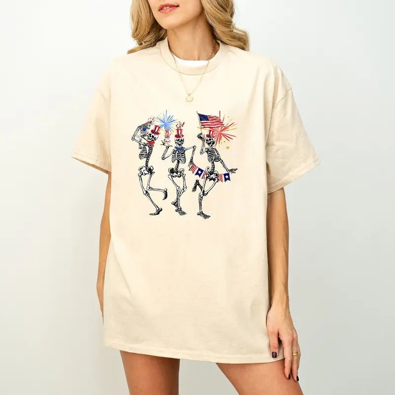 Funny 4th July Shirt America Sublimation Shirt Dancing Skeleton Shirt Retro 4th July Patriotic Usa Shirt America Shirt Shirt T-Shirts