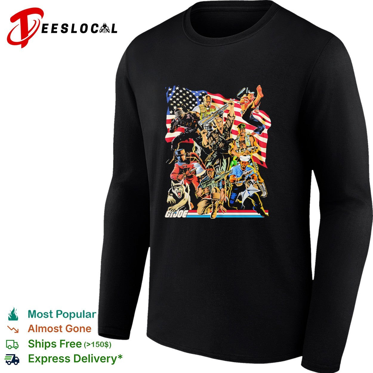 G I Joe Classic Characters with American Flag Patriotic shirt