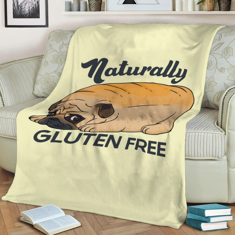GLUTEN FREE CUTE PUG BREAD Fleece Throw Blanket