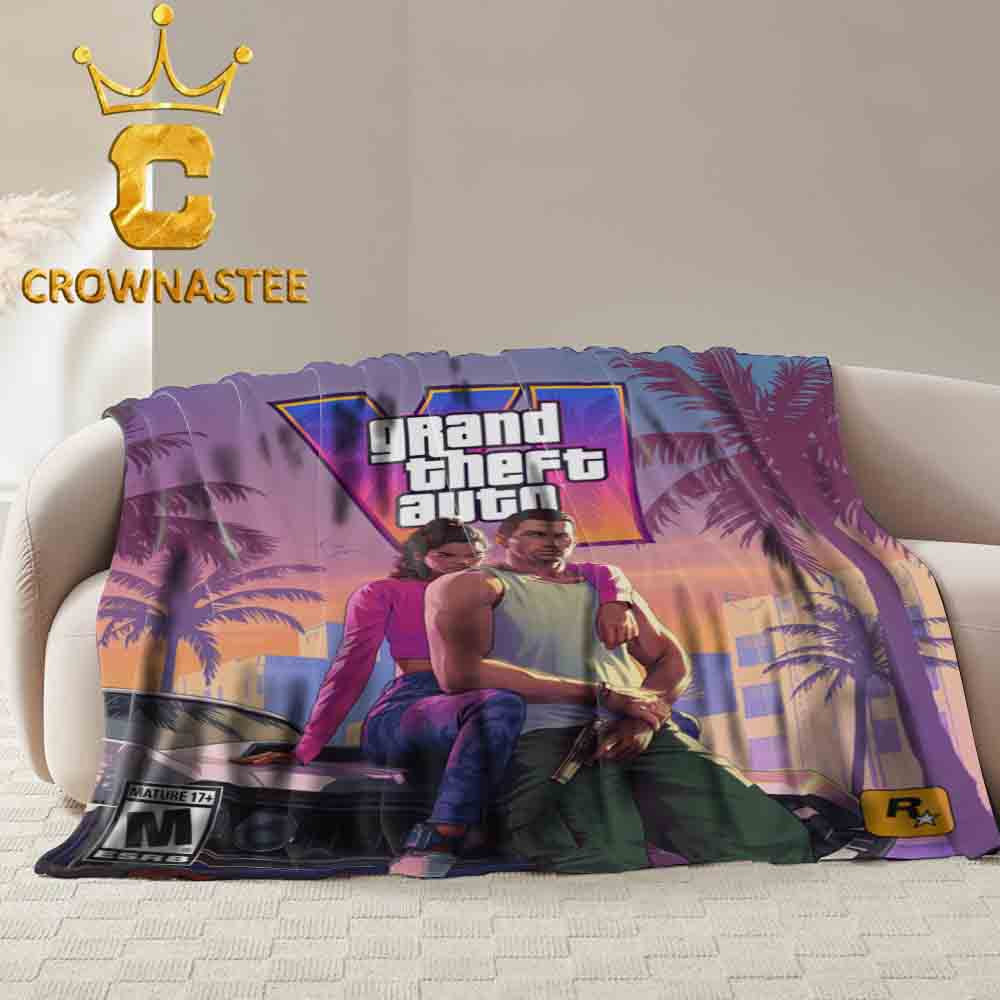 GTA VI 6 Grand Theft Auto 2026 Cover Art Fleece Woven Blanket Tapestry