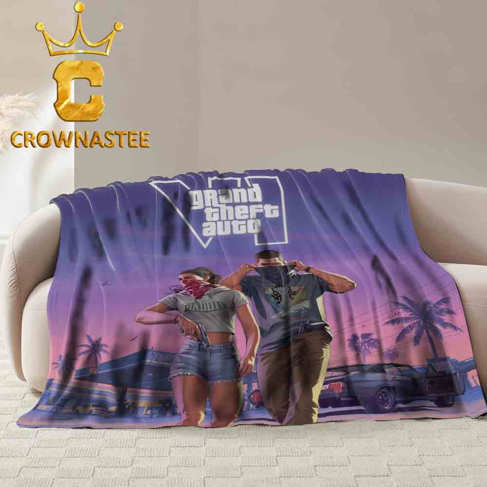 GTA VI 6 Grand Theft Auto Cover Art 2026 Fleece Woven Blanket Tapestry