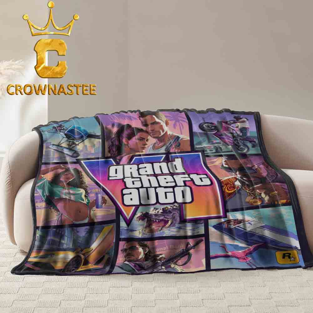 GTA VI 6 Grand Theft Auto Cover Art Fleece Woven Blanket Tapestry