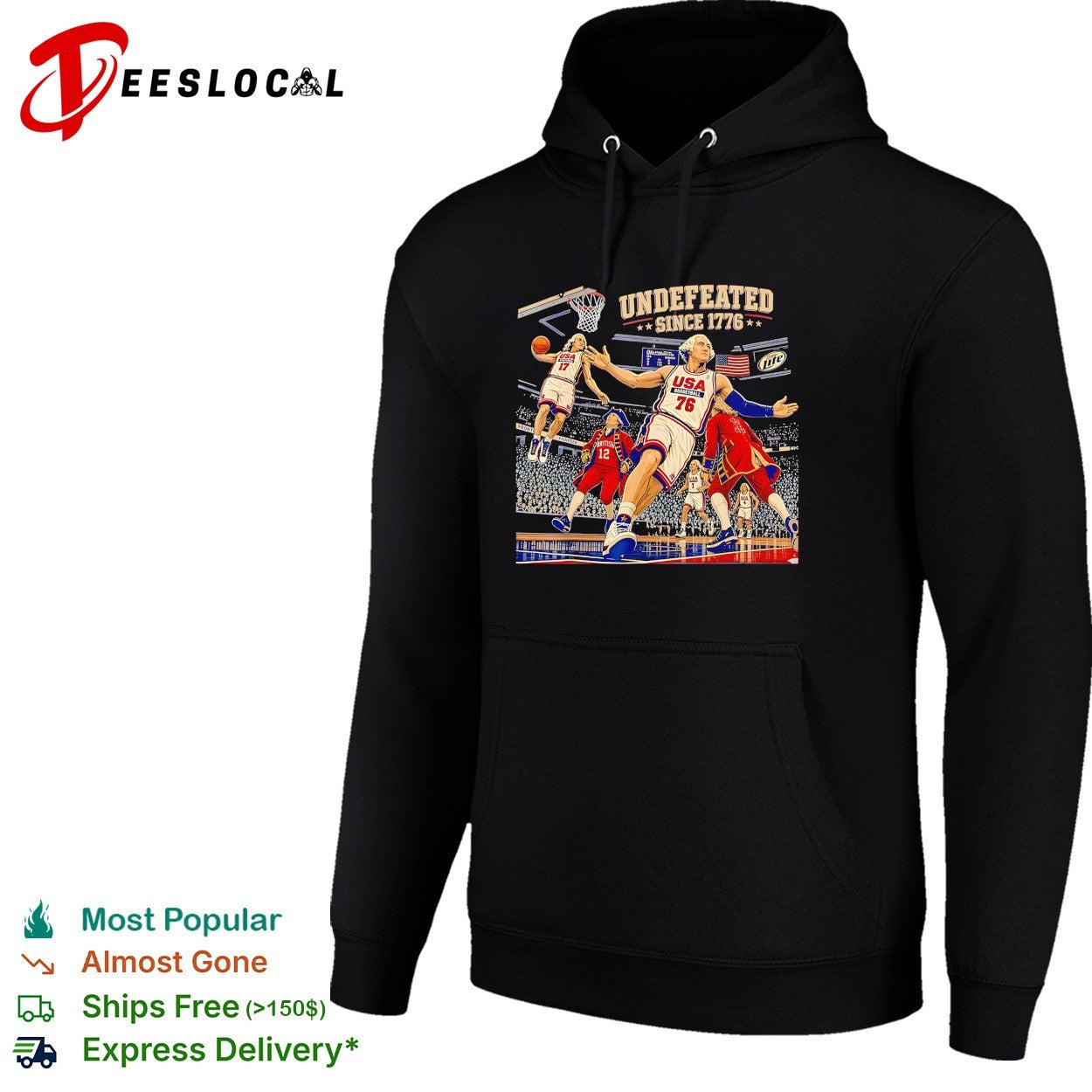 GW USA Basketball undefeated since 1776 dunk action patriotic art shirt