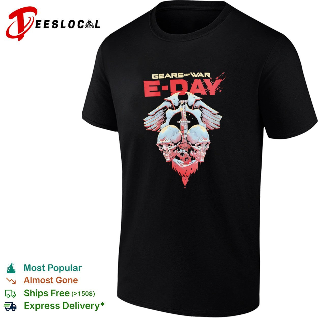 Gears of War E-Day skull sword cog wings logo shirt