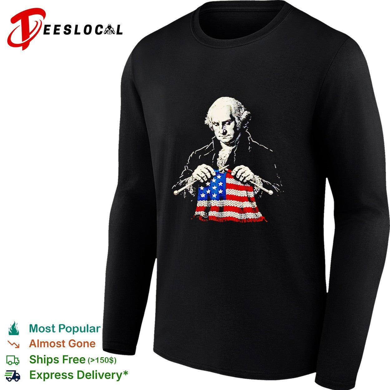 George Washington knitting American flag patriotic artwork shirt