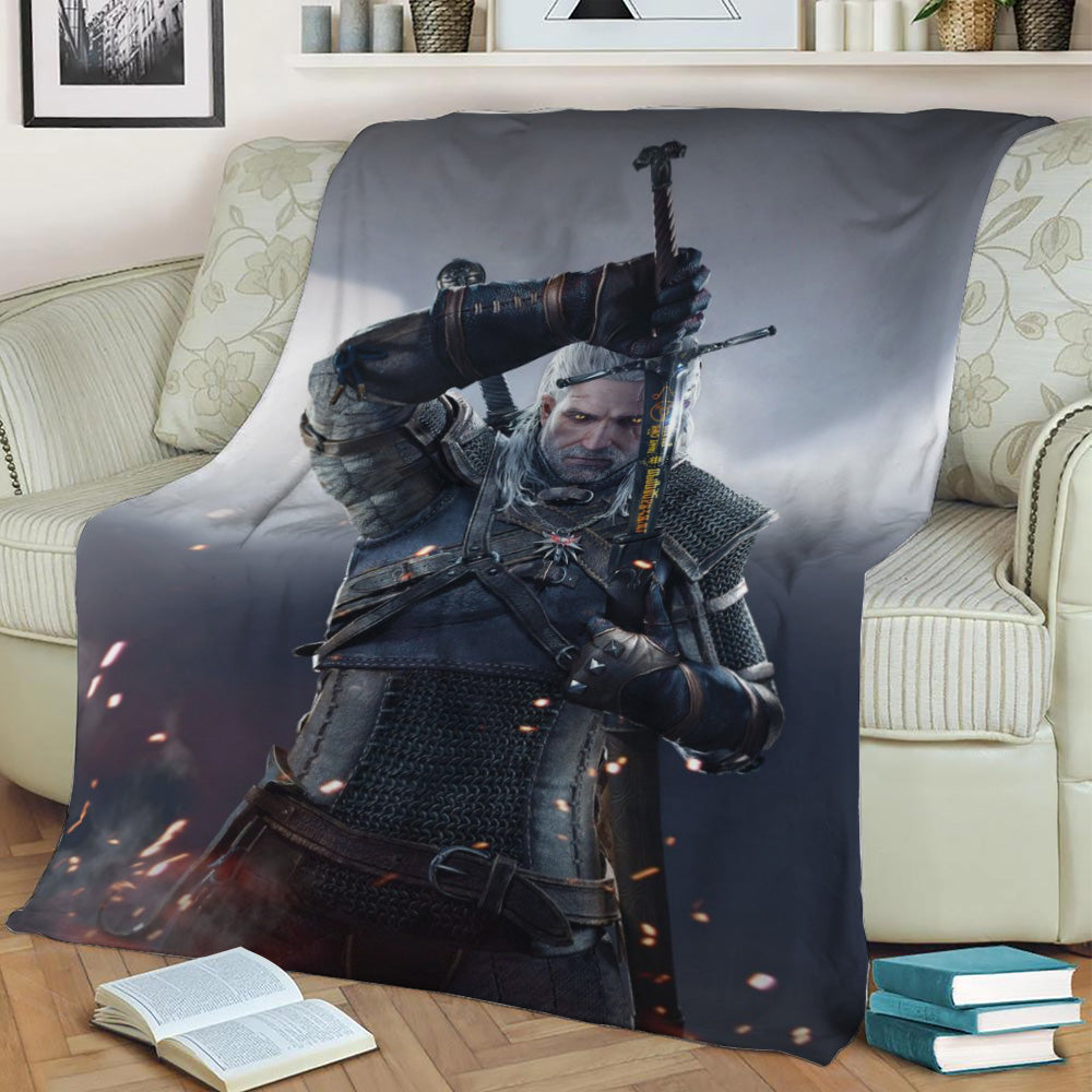 Geralt Sword Fleece Throw Blanket