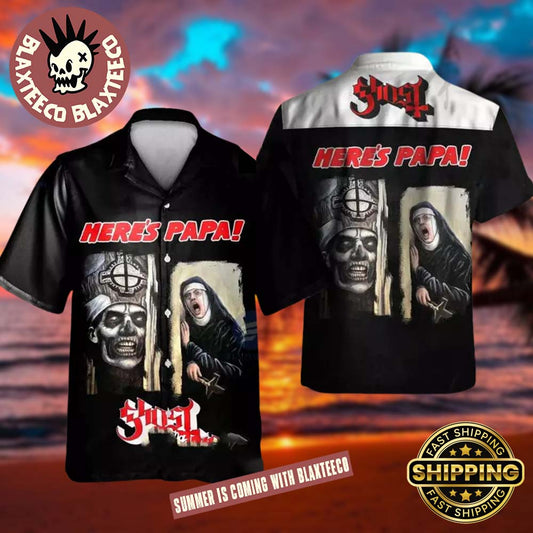 Ghost Band Here Is Papa Black And White 2025 Hawaiian Shirt