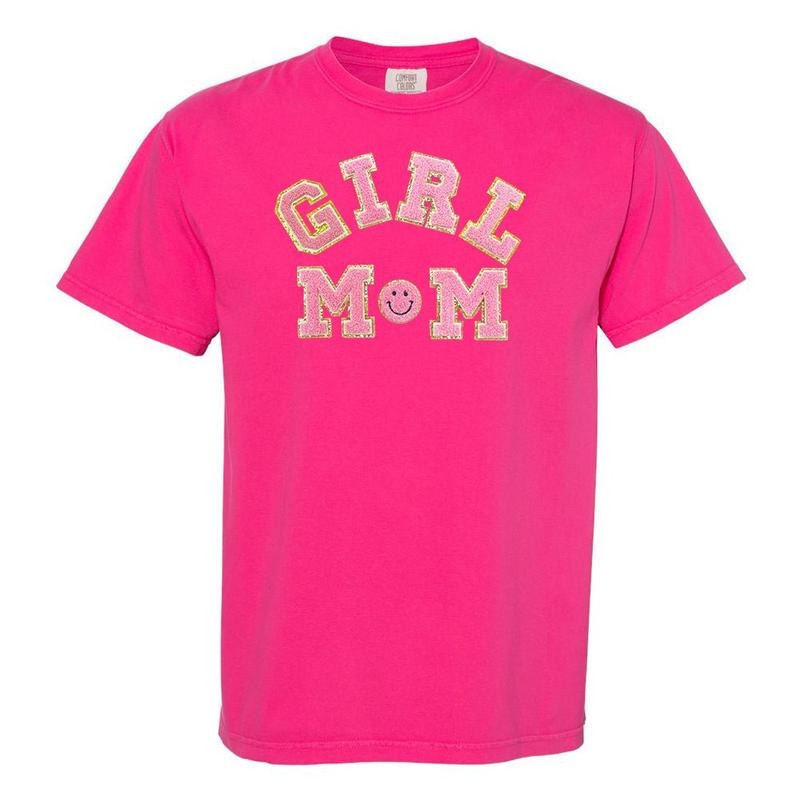 'Girl Mom' Letter Patch T-Shirts